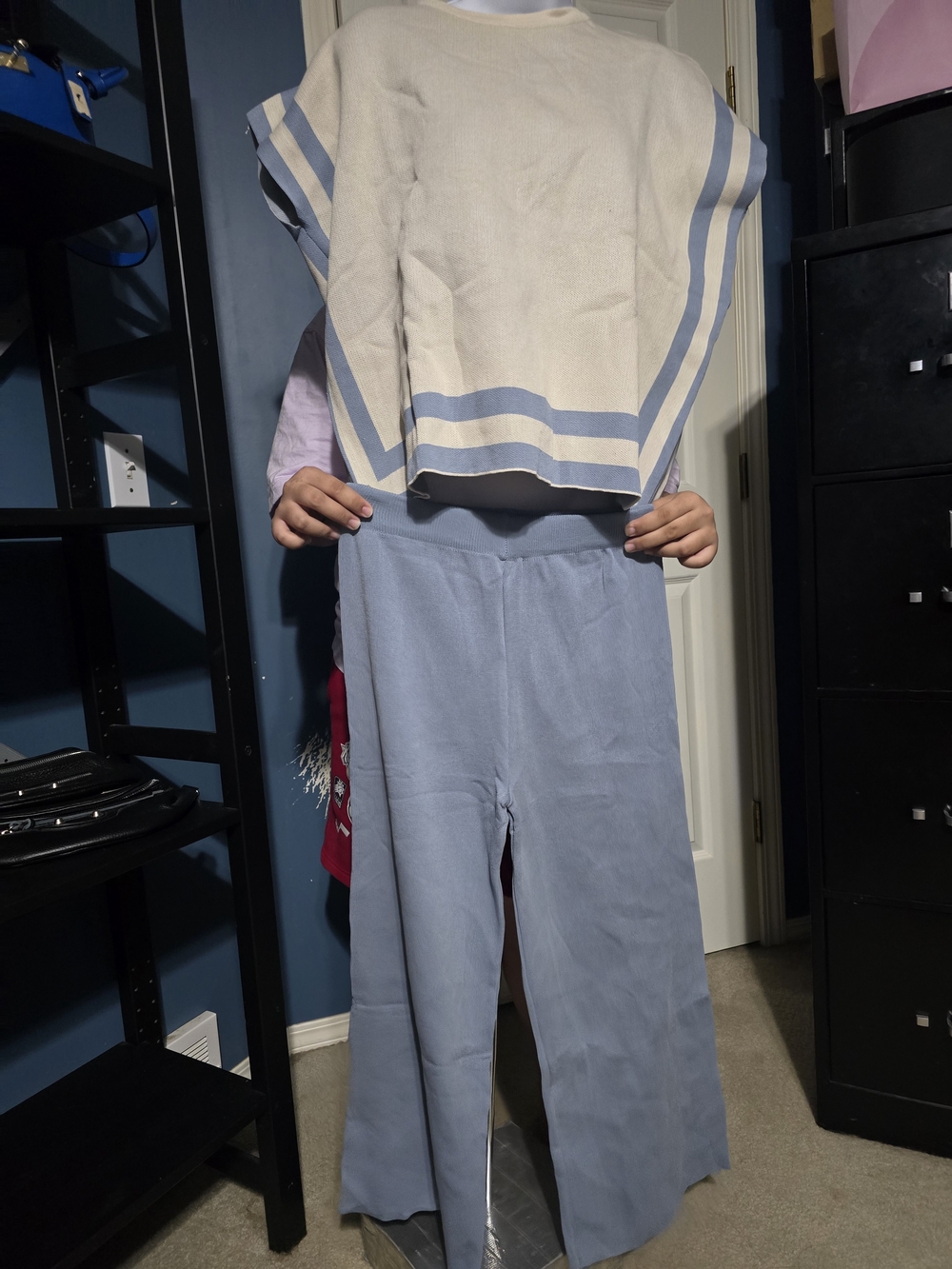 Kids Two-Piece Pajama Set in Light Blue and Cream